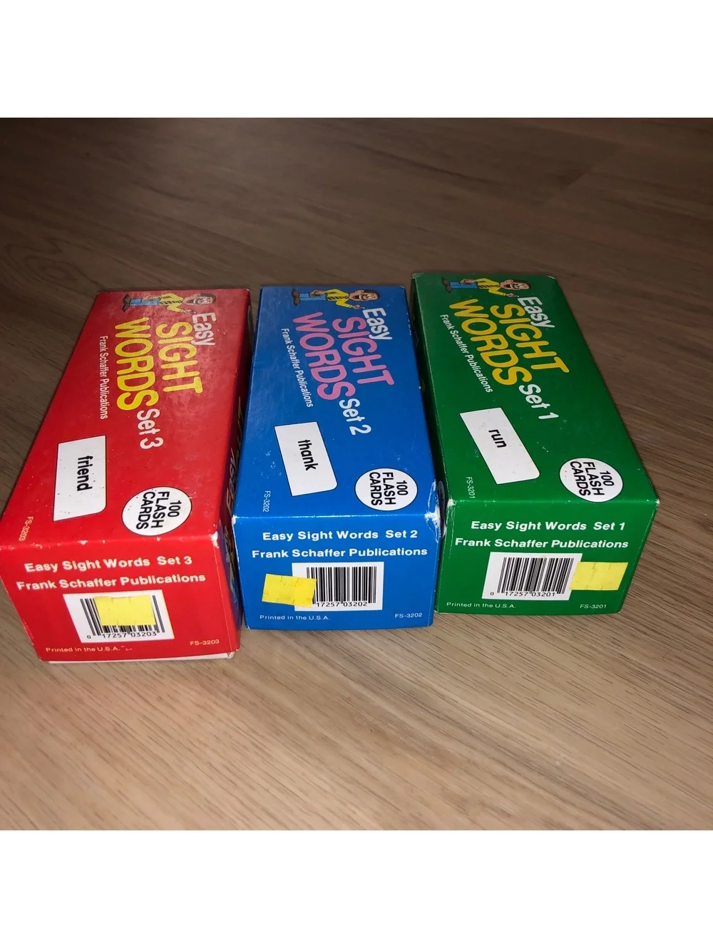 FRANK SCHAFFER EASY SIGHT WORDS FLASH CARD BOX SET 1, 2 & 3 100/BOX 1987 vintage